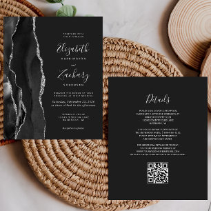 Budget Black Silver Agate Dark QR Code Wedding