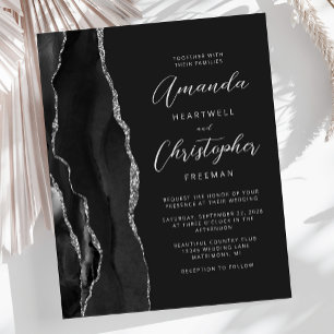 Budget Black Silver Agate Dark Wedding Invitation