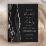 Budget Black Silver Agate Dark Wedding Invitation<br><div class="desc">The left-hand edge of this elegant modern wedding invitation features a black watercolor agate border trimmed with faux silver glitter. The customisable text combines handwriting, copperplate and italic fonts in light silver grey on an off-black background. The reverse side is sold off-black. NOTE: Envelopes are not automatically included with these...</div>