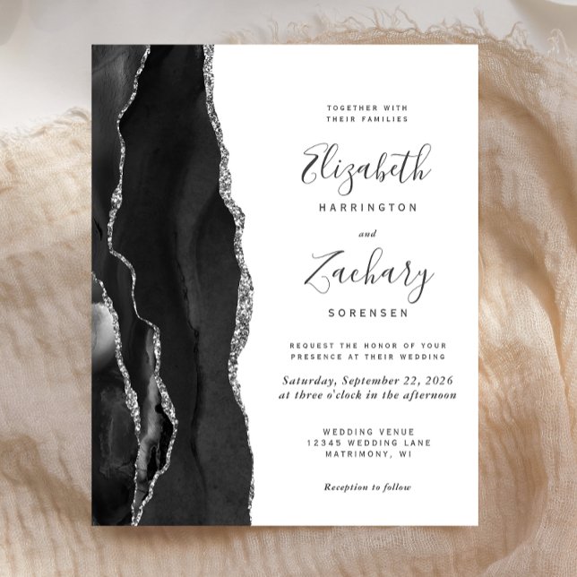 Budget Black Silver Agate Geode Wedding Invitation (Creator Uploaded)
