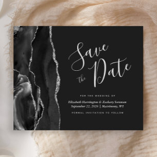 Budget Black Silver Agate Save the Date Card