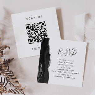 Budget Black Silver Agate Wedding QR Code RSVP Enclosure Card