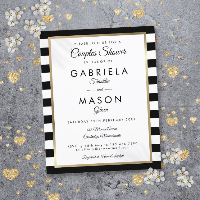 Budget Black Stripe Gold Couples Shower Invitation (Budget Black Stripe Gold Couples Shower Invitation)