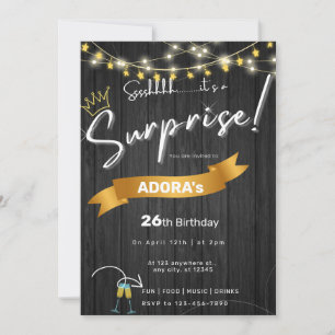 Budget Black surprise birthday invitation