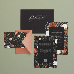 Budget black terracotta floral wedding details inv invitation