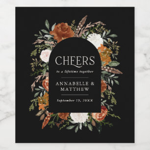 Budget black, Terracotta floral wedding favour gif Wine Label
