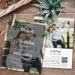 Budget black transparent 2 photo QR Code RSVP<br><div class="desc">A modern and trendy all-in-one photo wedding invitation displaying your wedding information over one of your favourite pictures with a black transparent overlay and accented by an elegant white script, but with one eye on the budget. Easily customisable with your wedding ceremony details in white for a romantic yet modern...</div>