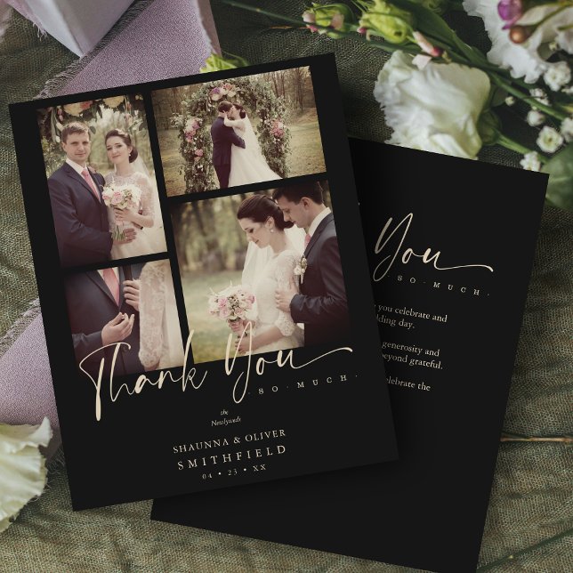 Budget Black Trendy Collage Wedding 4 Photos Thank (Creator Uploaded)