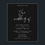 Budget Black Wedding Invitation Flyer<br><div class="desc">This card features a handwritten font and modern minimalist design. Easily change the colours and edit *most* wording to meet the needs of your occasion. This invite is perfect for your contemporary, industrial, or bohemian wedding celebration. Budget Paper is thin! ***Upgrade for a thicker paper. Envelopes are not included with...</div>