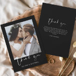 Budget Black Wedding Thank You Card<br><div class="desc">Budget Black Wedding Thank You Cards that have a photo on the front and back. The Thank you cards contain a modern hand lettered cursive script typography that are elegant,  simple and modern to use after you wedding day celebration.</div>