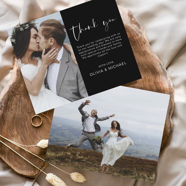Budget Black Wedding Thank You Photo Card (Creator Uploaded)