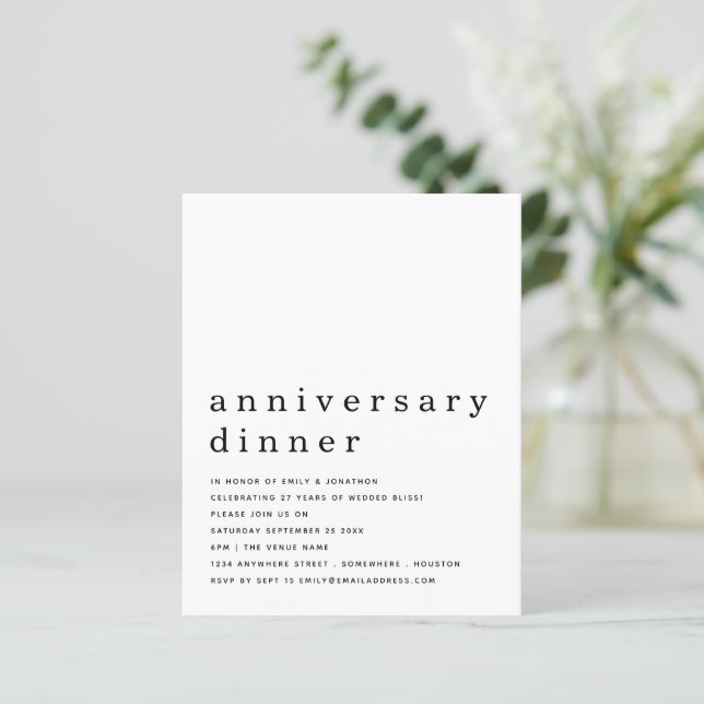 Budget Black White Anniversary Dinner Invite (Standing Front)