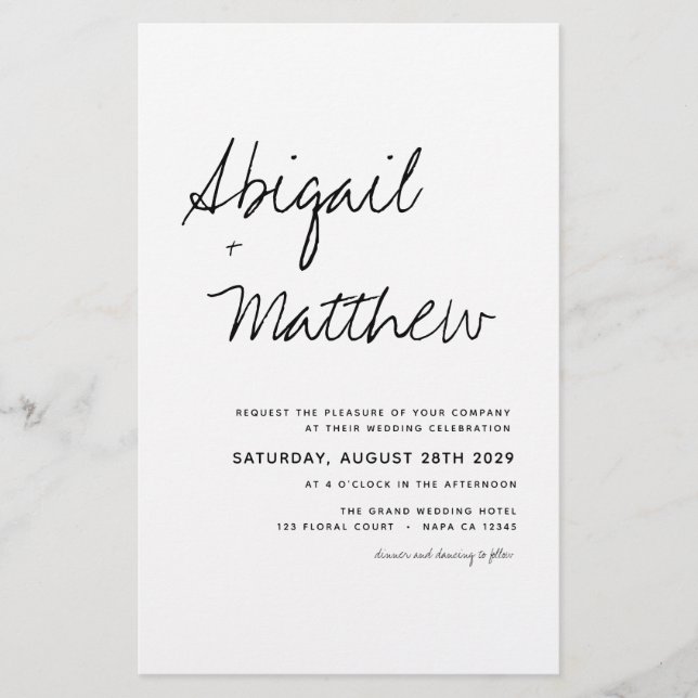 Budget Black White Boho Simple Wedding Invitation Flyer (Front)