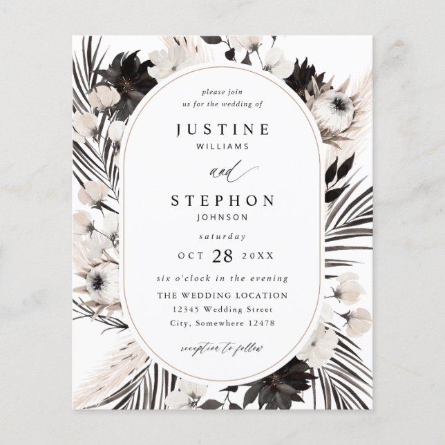 Budget Black & White Boho Tropical Wedding  Flyer (Front)