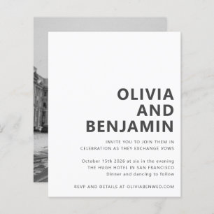 Budget Black White Bold Photo Wedding Invitation