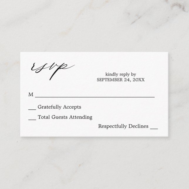 Budget Black & White Calligraphy 2 no Meal RSVP Enclosure Card (Front)