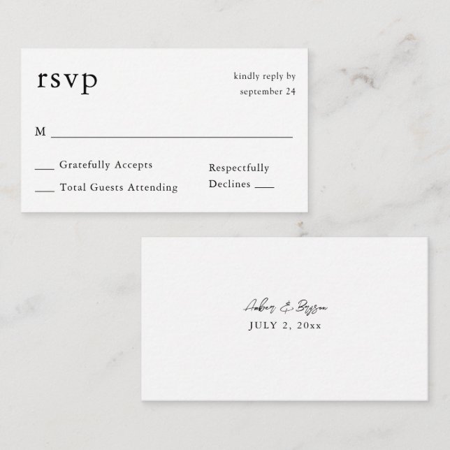 Budget Black & White Calligraphy 9 No Meal RSVP Enclosure Card (Front/Back)