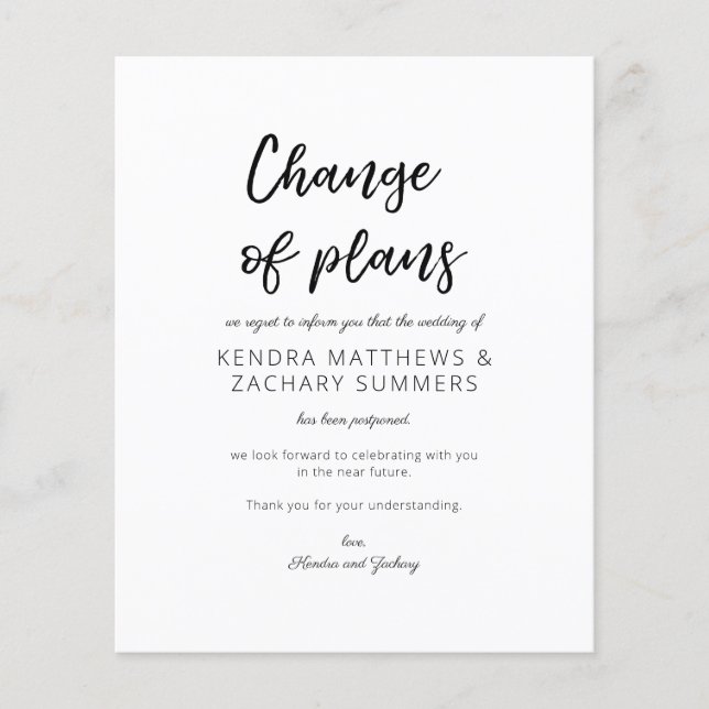 Budget Black & White Change of Plans Flyer (Front)