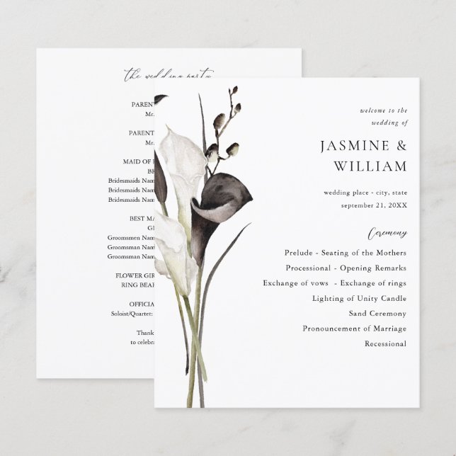 Budget Black & White Flor Wedding Ceremony Program (Front/Back)