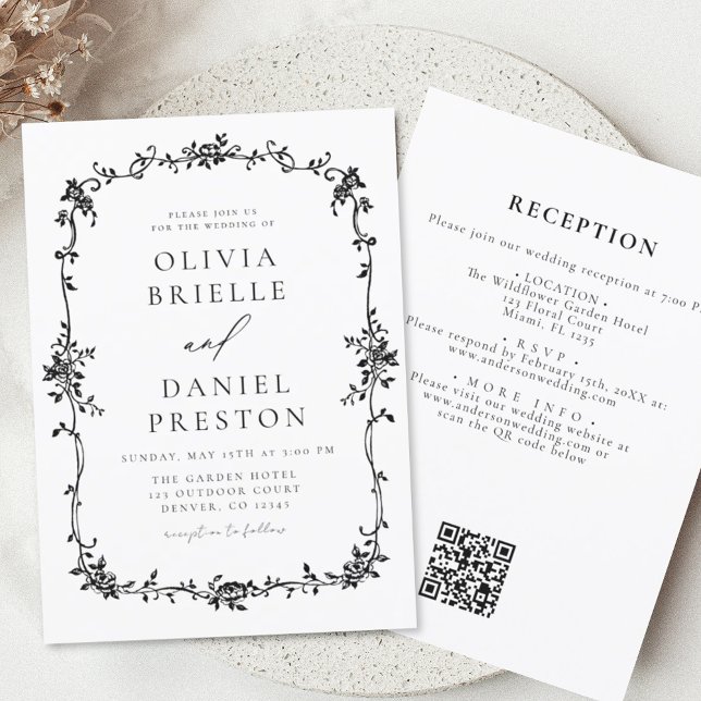Budget Black White French Elegant QR Code Wedding (Creator Uploaded)
