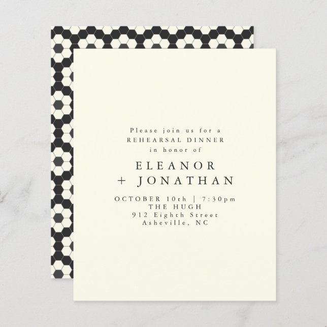 Budget Black White Geometric Rehearsal Dinner (Front/Back)