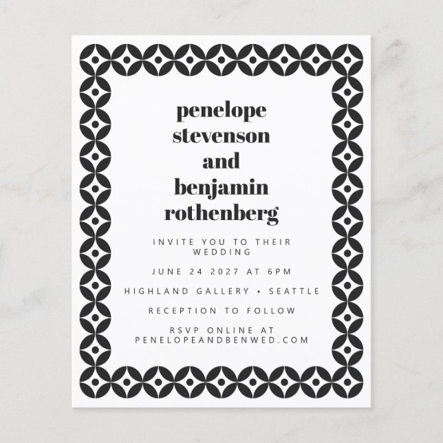 Budget Black White Geometric Wedding Invitation (Front)