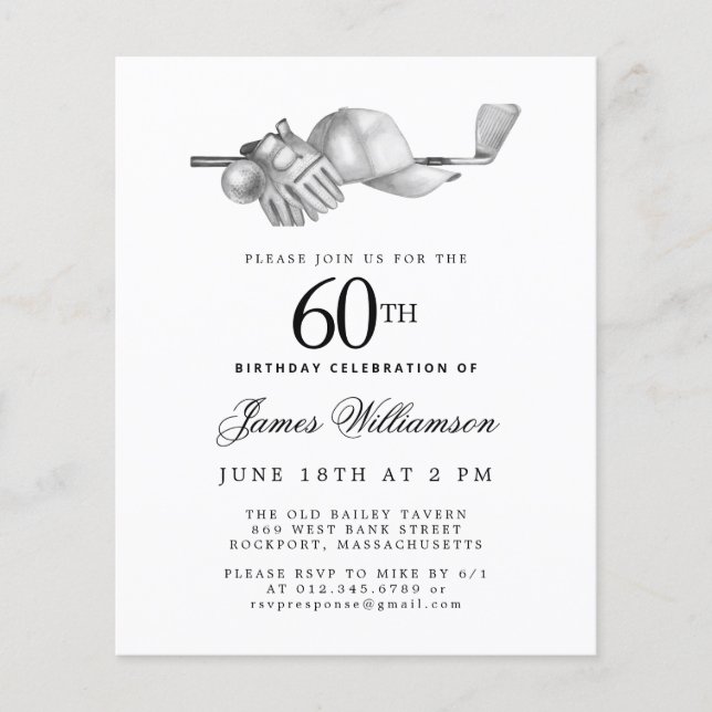 Budget Black White Golf 60th Birthday Invitation (Front)