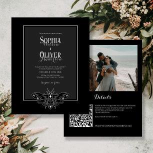 Budget Black&White Gothic QR code Wedding Invite
