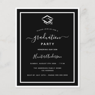 Budget black white graduation party invitation