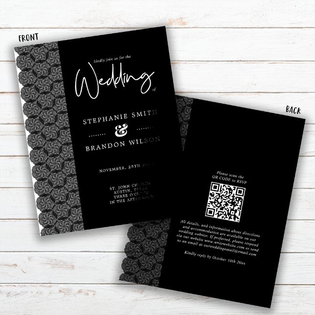 Budget Black & White Lace Wedding Invitation Flyer (Creator Uploaded)