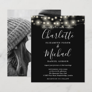 Budget Black White Lights Photo Wedding Invitation