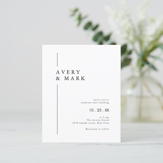 Budget Black White Minimalist Wedding Invitation (Standing Front)
