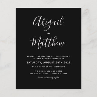 Budget Black White Minimalist Wedding Invitation