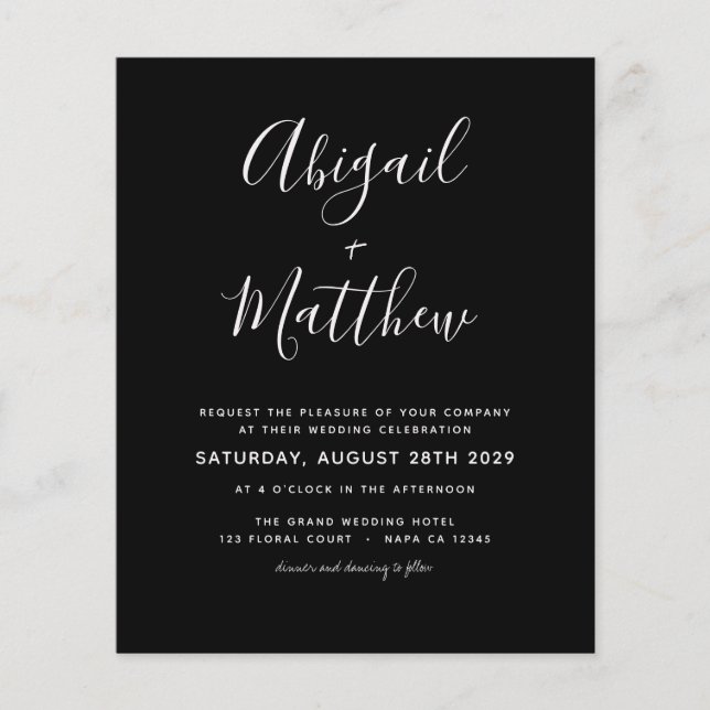 Budget Black White Minimalist Wedding Invitation (Front)