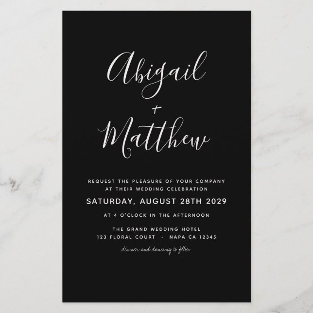 Budget Black White Minimalist Wedding Invitation Flyer (Front)