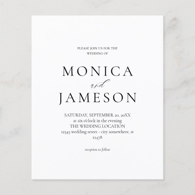 Budget Black & White Modern Wedding 2V Flyer (Front)
