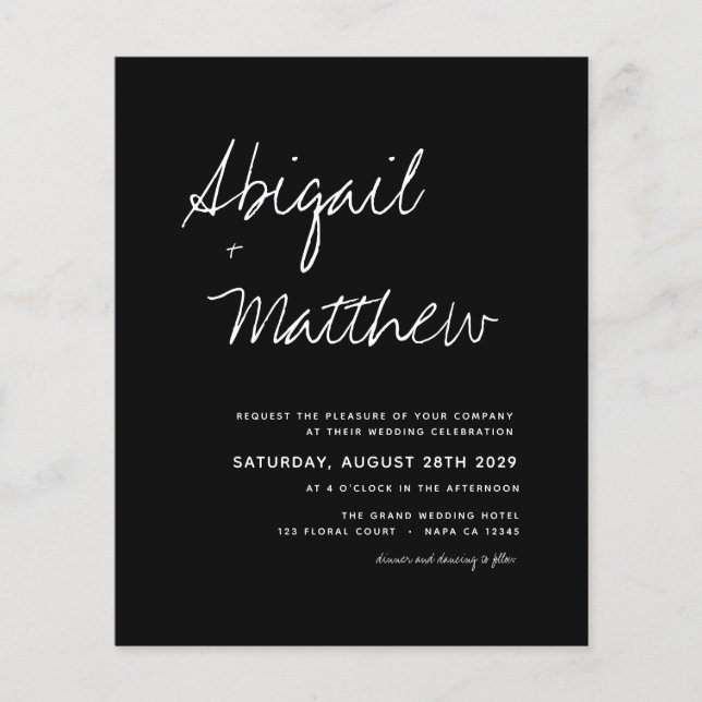 Budget Black White Modern Wedding Invitation Flyer (Front)