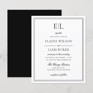 Budget Black White Monogram Wedding Invitation