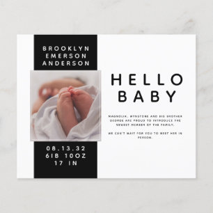 BUDGET Black White Photo Birth Announcement