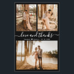 Budget Black White Photo Wedding Thank You Card<br><div class="desc">Budget, Elegant, Modern, Wedding 3 Photo Collage Hand Lettered Thank You personalised affordable low budget THIN Card Flyer. Minimalist wedding thank you card template featuring (3) three photo on the front and one photo on the back side. ***PLEASE NOTE! *** SCROLL DOWN FOR MORE INFO! *** With the text "Love...</div>