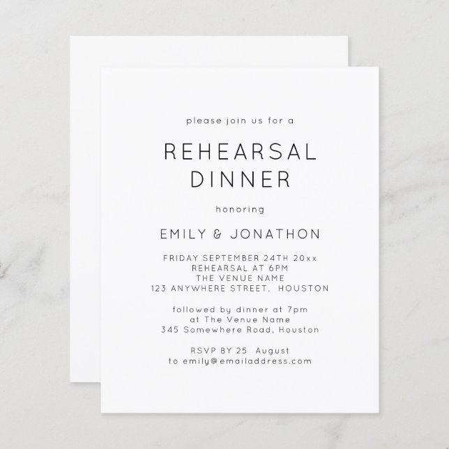 Budget Black White Rehearsal Dinner Wedding Invite (Front/Back)