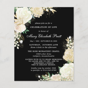 Budget Black White Rose Floral Funeral Invitation