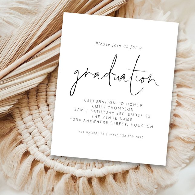 Budget Black White Script 2025 Graduation Invite (front view)