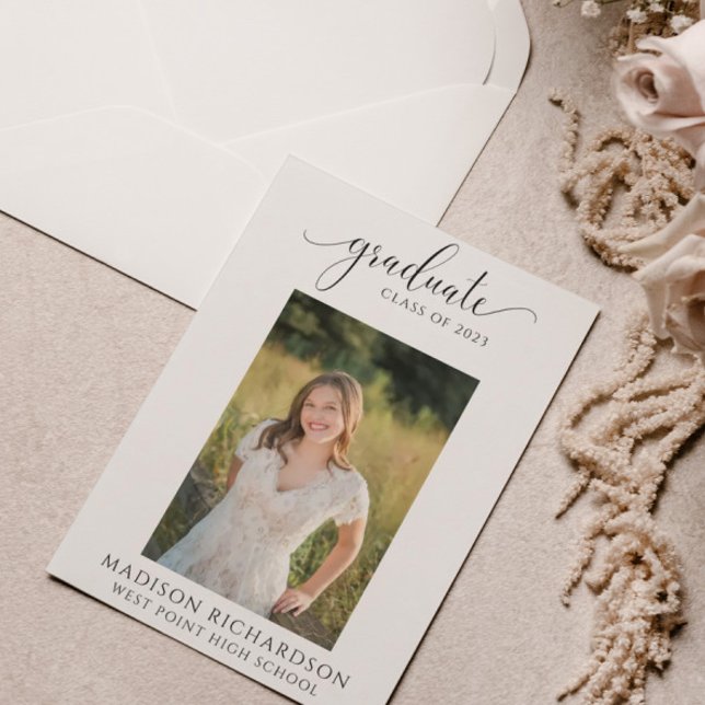 Budget Black & White Script Photo Graduation Invitation (Creator Uploaded)