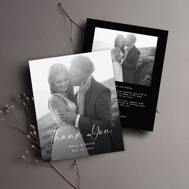 Budget Black White Script Photo Wedding Thank You (Creator Uploaded)