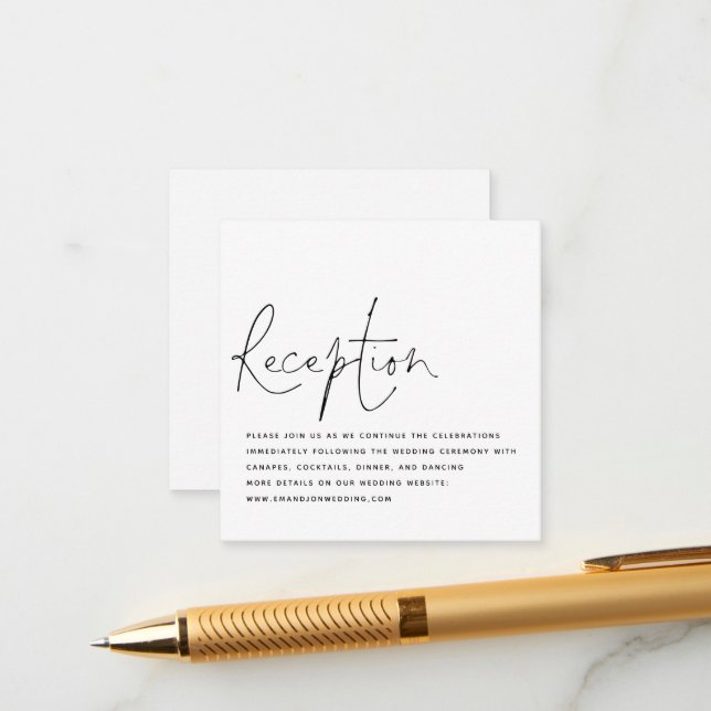 Budget Black White Script Wedding Reception Enclosure Card (Front/Back In Situ)