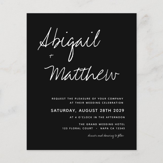 Budget Black White Simple Wedding Invitation (Front)