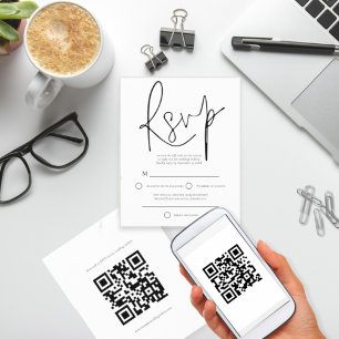 Budget Black White Text QR Code Wedding RSVP