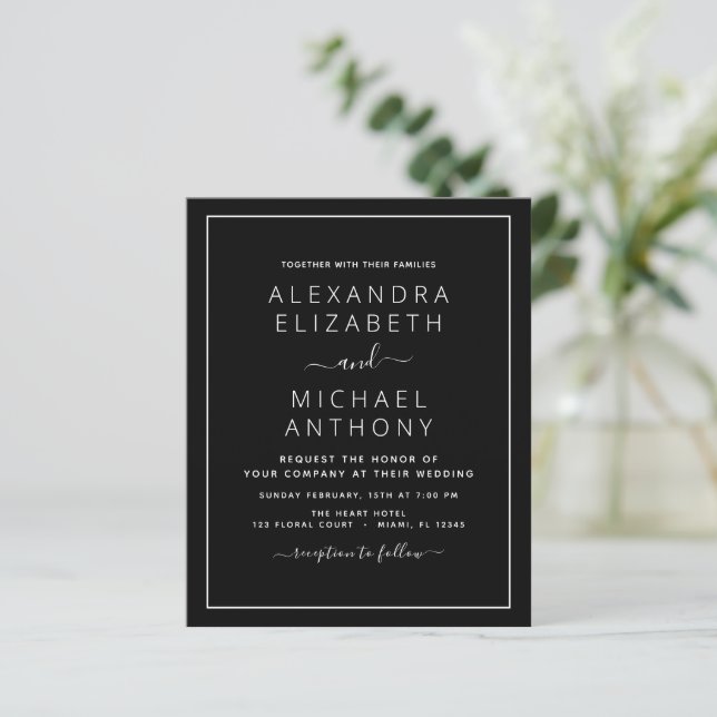 Budget Black White Wedding Modern Typography (Standing Front)