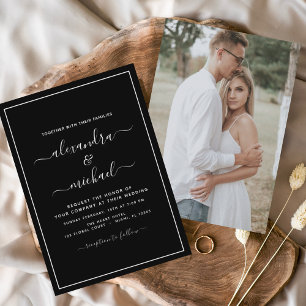 Budget Black White Wedding with Photo Invitation